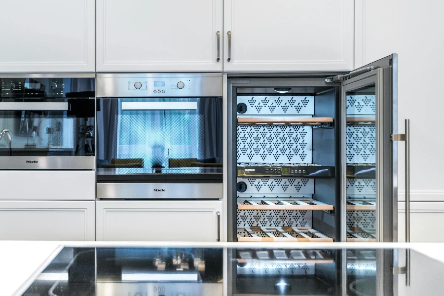 A wine cooler with its door open