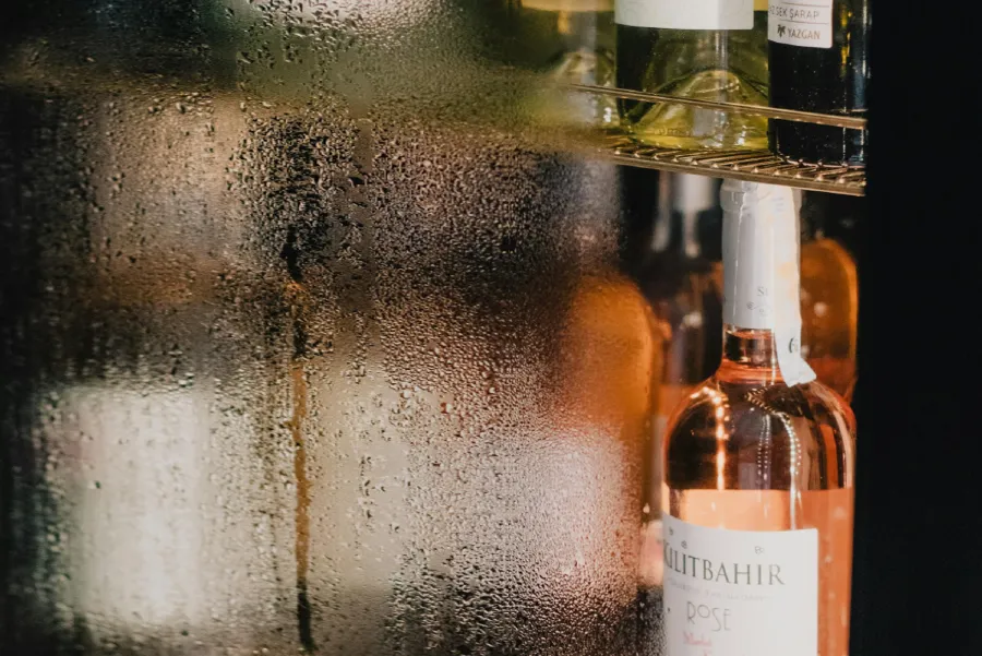 Bottle of Rose in fridge