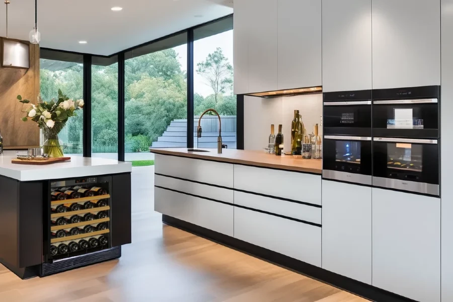 Chilled bottles of in wine rack