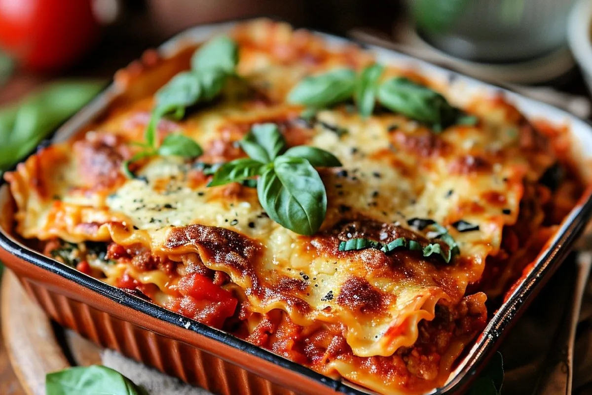 Lasagna with broiling cooking process