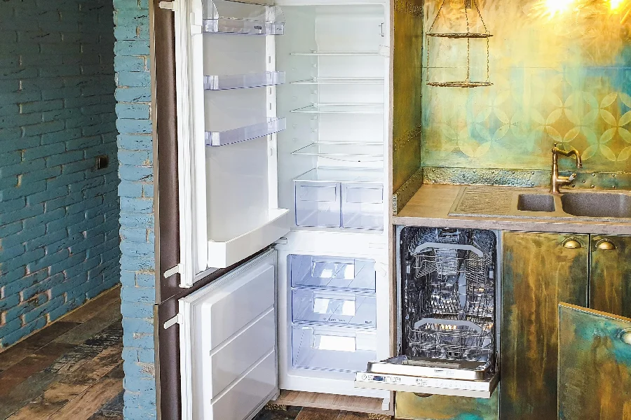 food storage containers in empty, clean fridge