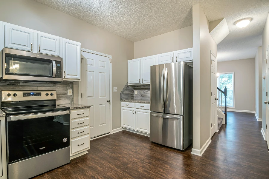 silver fridge in a kitchen