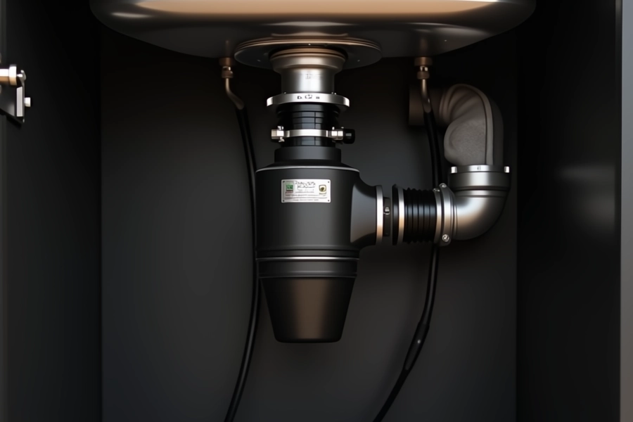 sleek garbage disposal attached under a sink